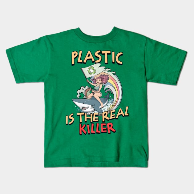 Plastic is the Real Killer - [Anime Shark Rider] Kids T-Shirt by Blended Designs